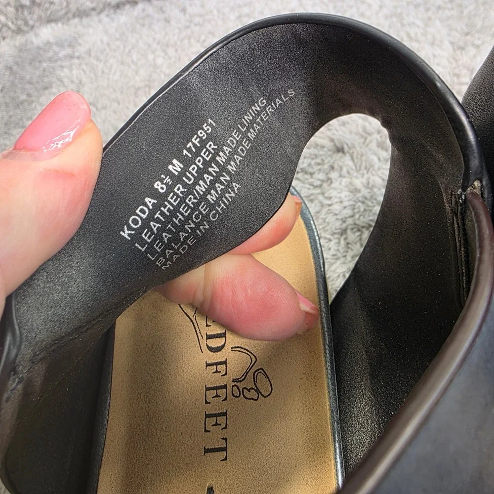 Naked Feet‎ Koda Platform Wedge Sandals Navy Blue Leather Womens 8.5 Good
